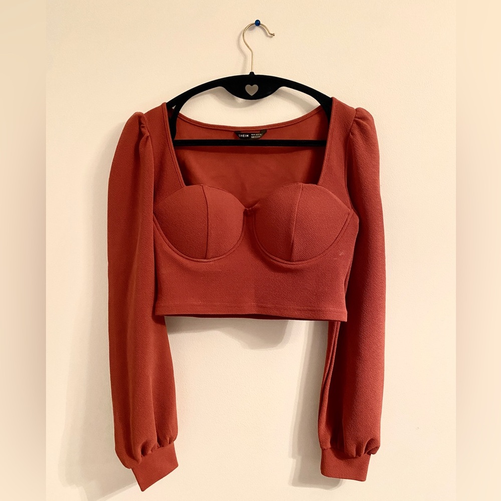 This is a beautiful burnt orange top, long sleeve,